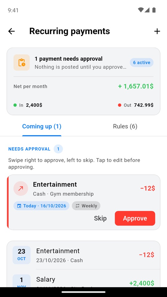 Recurring payments with one payment waiting for approval